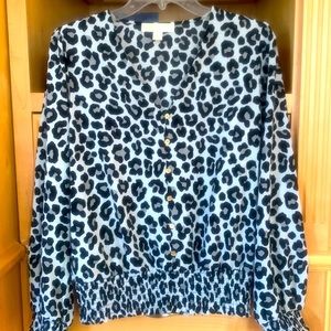 Michael Kors -Black and white leopard blouse elastic on the bottom and sleeves